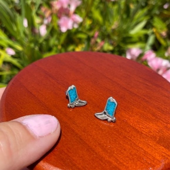 Vintage Jewelry - VTG Zuni Sterling Silver Turquoise Cowboy Boots EARRINGS